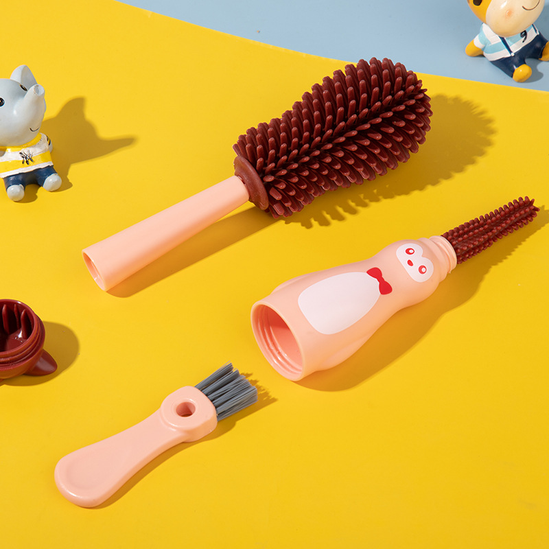 Silicone feeding bottle brush baby special nipple brush straw brush four-in-one cup brush groove gap cleaning brush suit