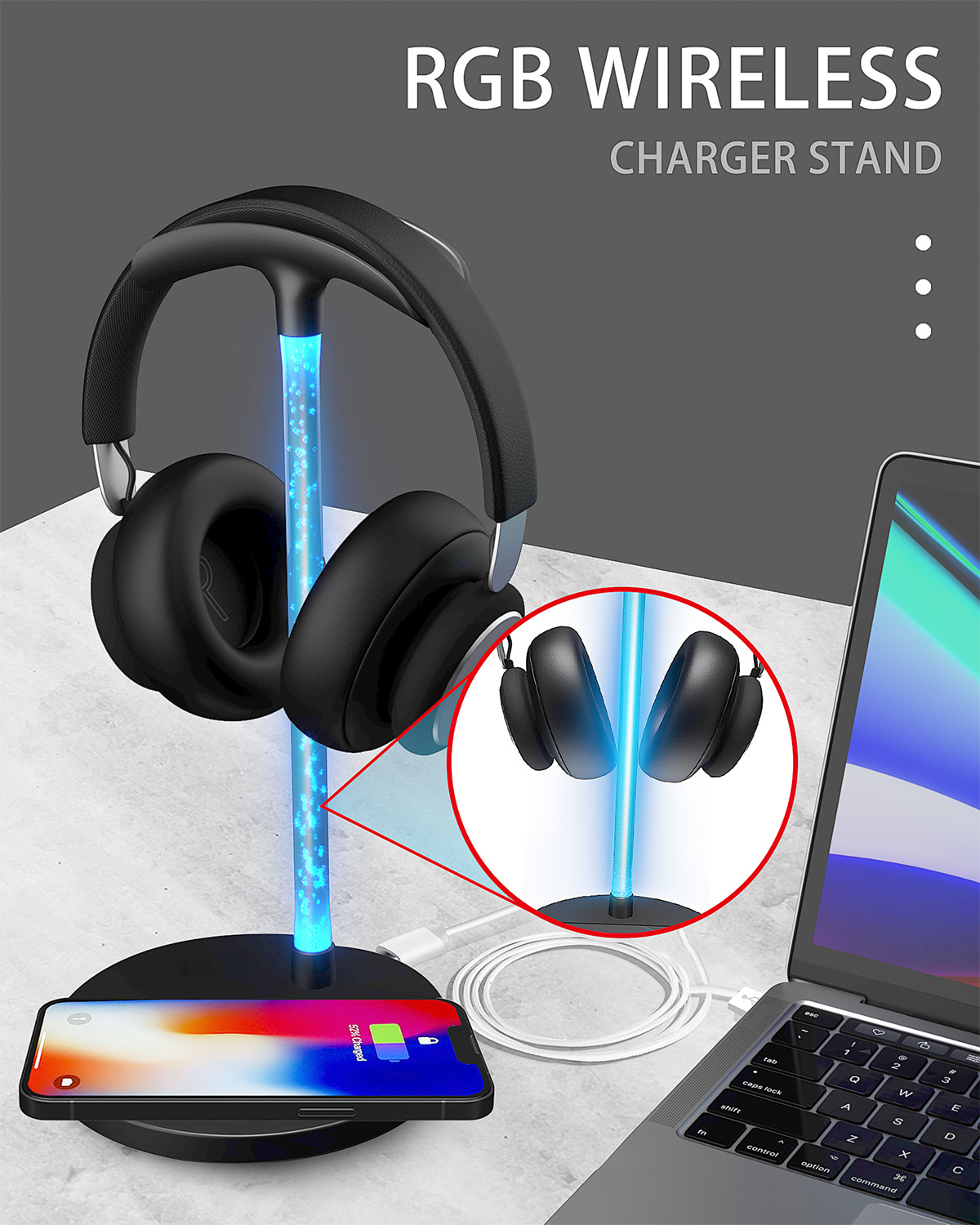 15W two-in-one wireless charger headset storage bracket multifunctional desktop mobile phone wireless charging base