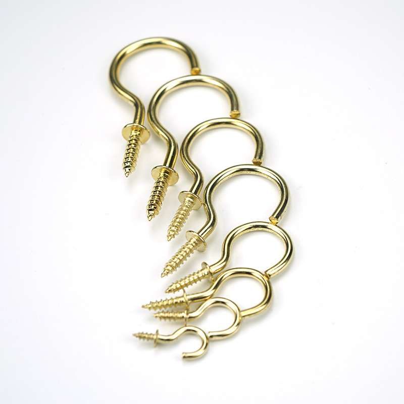 Factory supply wholesale metal wrought iron gold plated question mark screw hook copper plated cup hook screw