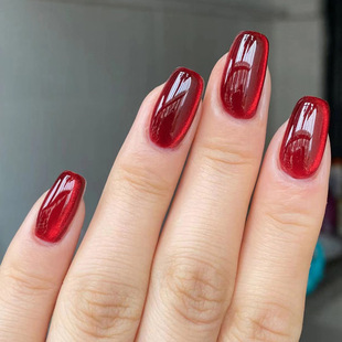 New year cat eye red solid color wear nail short autumn and winter white simple manicure removable Nail Piece Factory wholesale