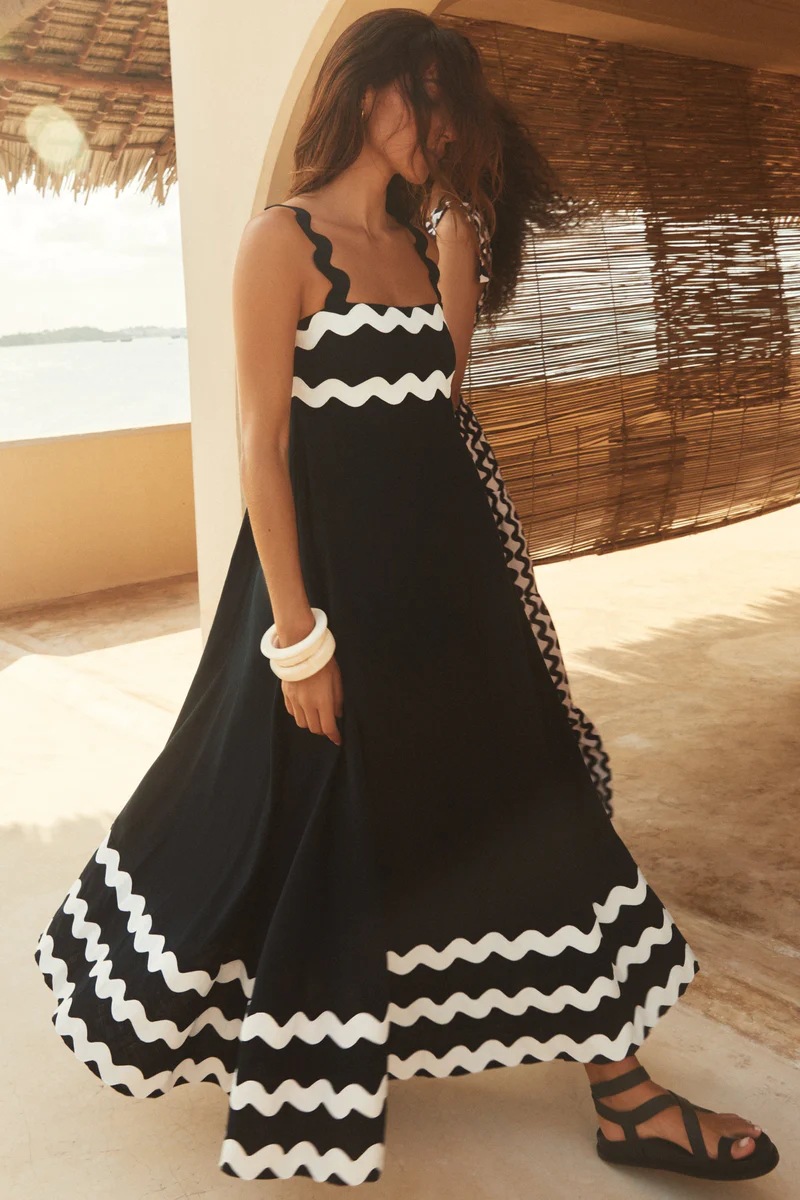 24 years foreign trade Southeast Asia new small floral wave strap skirt high-end temperament A- line dress-88166