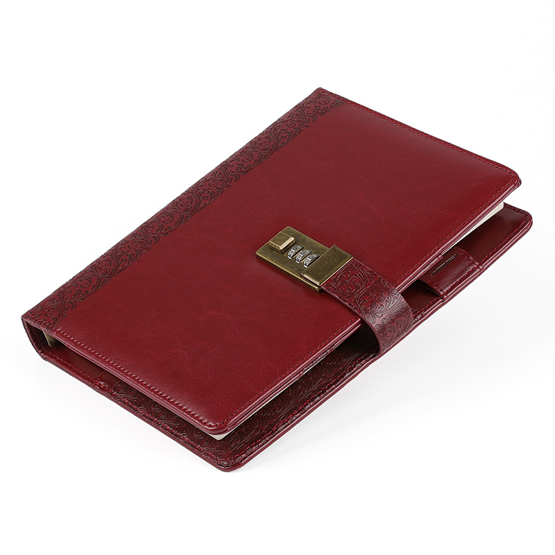 Amazon retro Pu imitation leather loose-leaf A5 notebook with lock notepad student password book Diary