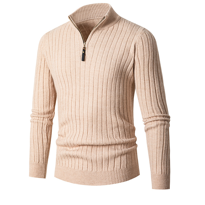 2024 foreign trade autumn and winter New European and American men's long sleeve vertical bar half turtleneck zipper bottoming sweater men's sweater