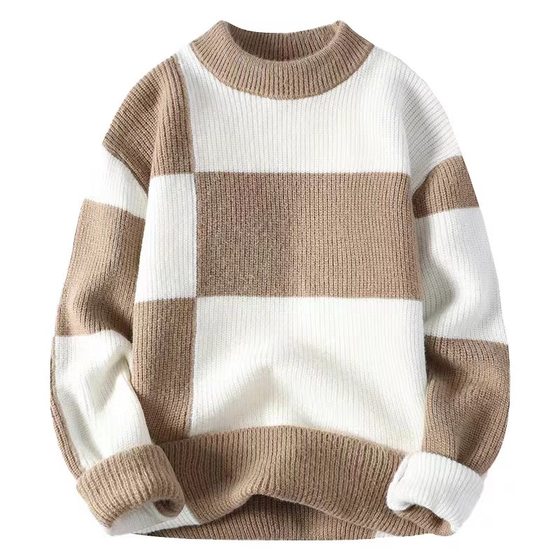 Autumn and Winter half turtleneck knitted bottoming shirt men's fashion brand contrast color sweater youth casual all-matching trendy top