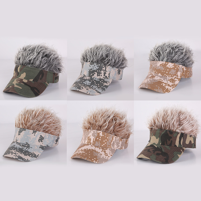 Factory camouflage baseball cap short hair hat one wig hat male street hip hop sunshade cap wholesale