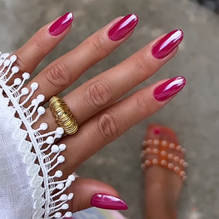 Wear nail short nail piece rose red laser fake nail removable finished nail piece wholesale press on nails