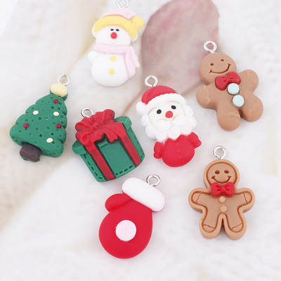 Christmas tree elderly gingerbread man gloves resin jewelry accessories DIY necklace earrings keychain mobile phone chain pendant