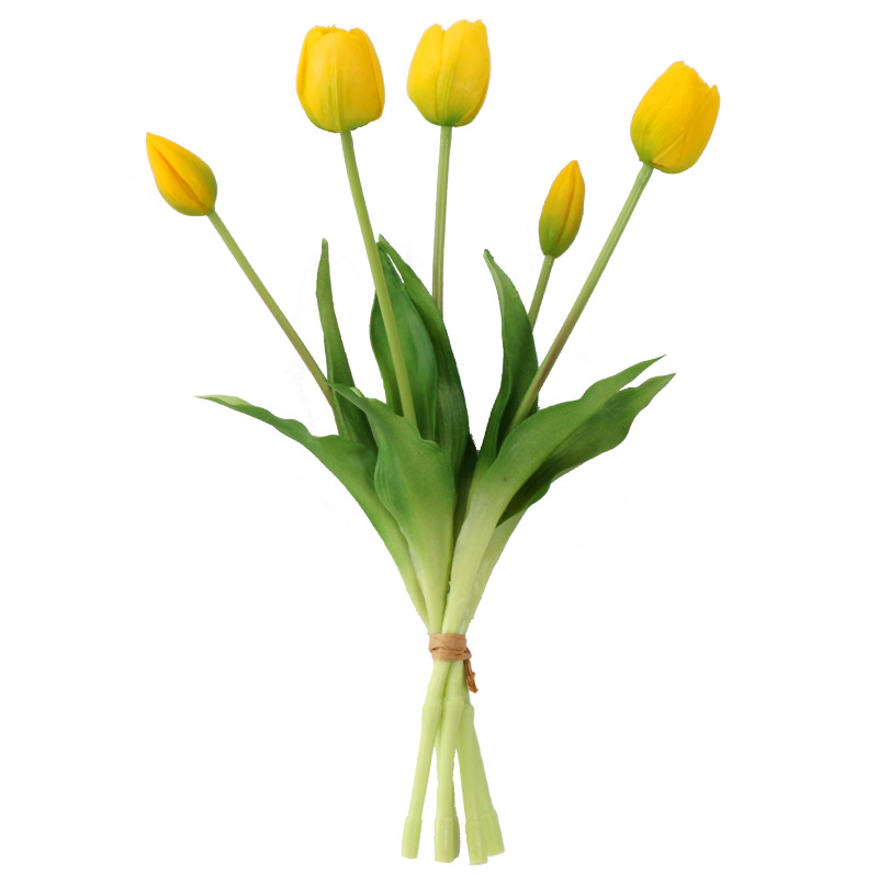 Simulation 5-head soft rubber feel Tulip fake bouquet cross-border Amazon artificial flower indoor home display floral