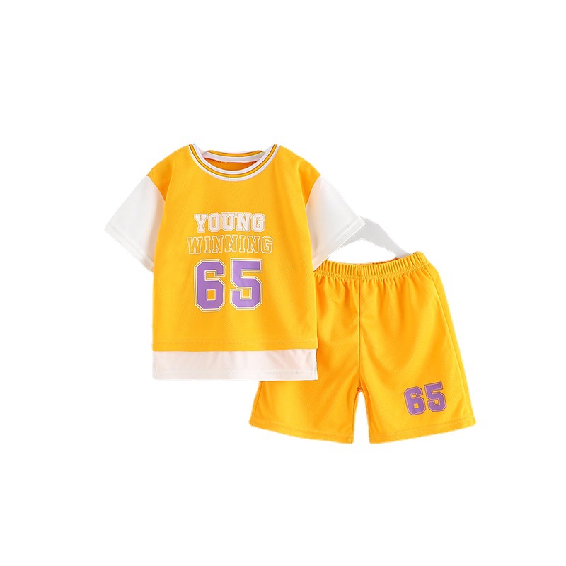 Summer Children's Sports Basketball Suit New Boys' Short-sleeved Quick-drying Clothes Girls' Shorts Small and Medium-sized Children's Fake Two-piece Suit