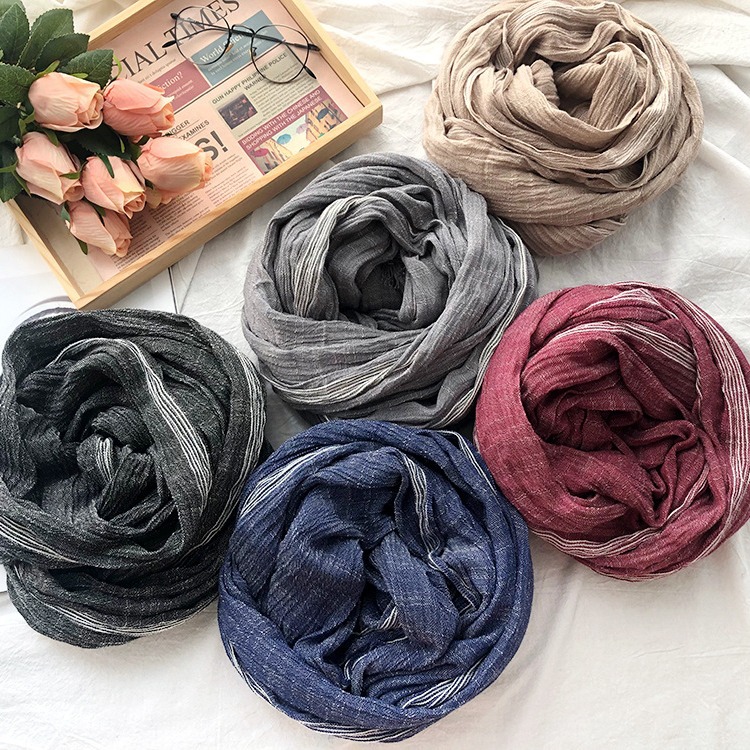 Foreign trade Europe and the United States solid color men's scarf autumn and winter new Japanese and Korean striped decorative scarves cross-border cotton and linen scarf tide