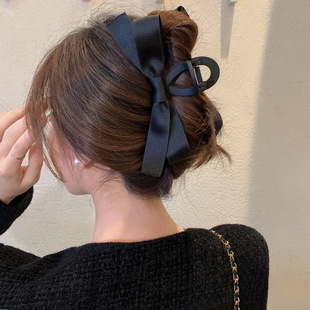 Hepburn Style Black Bow Grab Clip Women's Large High-Level Sense Disc Hair Clip Back of Head Shark Clip Headdress Hair Clip