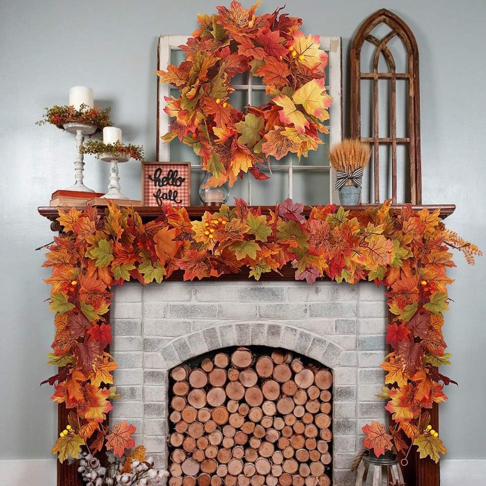 Vite del Ringraziamento Foglia d'Acero Vite 5.7 Piedi Autunno Decorativo Appeso Vite Simulazione Foglia d'Acero Vite_voghion.com