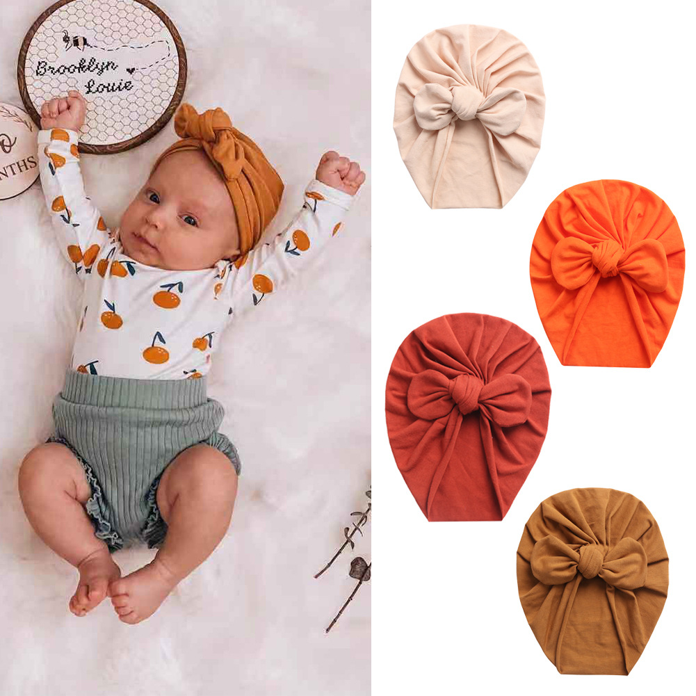 European and American New Arrival Bow Multicolor Pullover Cap Baby Spring Summer Autumn Rabbit Ear Tie Indian Cap Newborn Fetal Cap