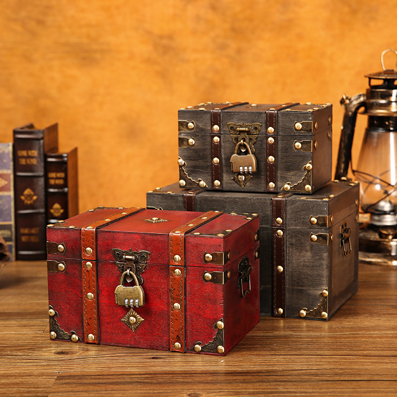 Foreign trade new wooden lock storage box jewelry storage box crystal factory packaging box retro style wooden box wholesale
