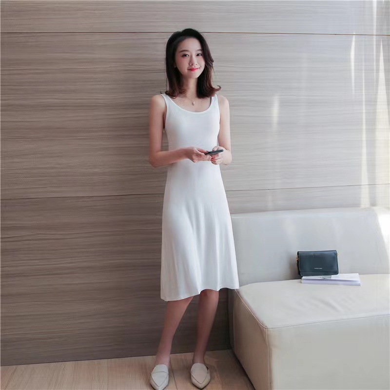 In stock summer dress women's camisole mid-length slim fit anti-exposure A- line skirt versatile bottoming skirt