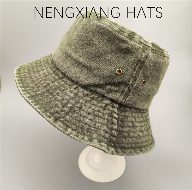 Denim fisherman hat summer washed distressed sun protection sunshade retro solid color basin hat wholesale bucket hat