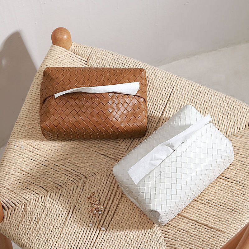 Woven leather tissue box car light luxury desktop storage box leather tissue box bedroom restaurant napkin carton
