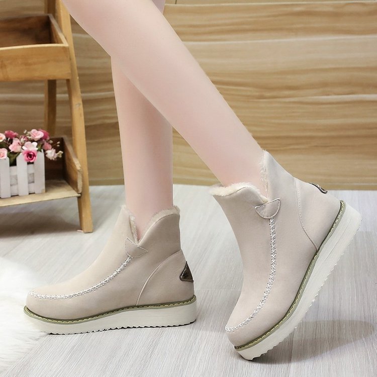 Short boots Casual women's boots Autumn and winter thick snow boots thick wool shoes 40-43 large size_voghion.com