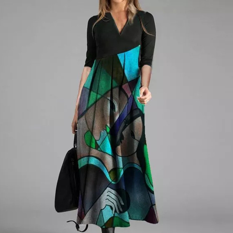 2 2022 new printed cotton dress pullover high-grade Xiaoxiang red temperament commuter mid-waist long dress