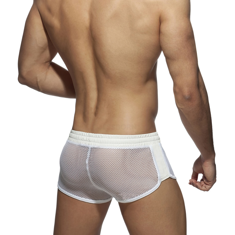 JESSBORN Men's Home Pants Mesh Side Slit Sexy Hollow Low Waist Shorts Fun Mesh Thin Pajama Pants
