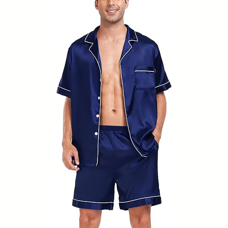 Cross-border  plus size men's short-sleeved shorts satin European and American Foreign trade summer casual home wear pajamas suit_voghion.com