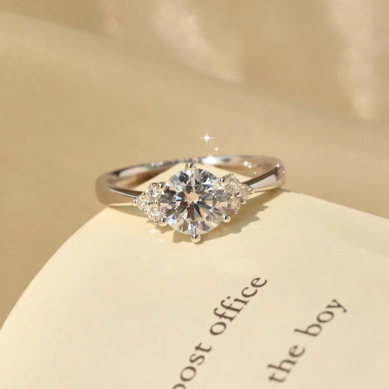 純銀韓国版三生石六爪微入ドリル一カラット指輪莫桑石活口指輪婚約プレゼント|undefined