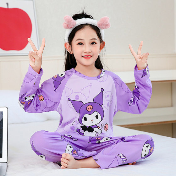 2024 girls' spring and autumn children's pajamas long-sleeved boys and girls cartoon coolomi children's medium and large children's air conditioning suit