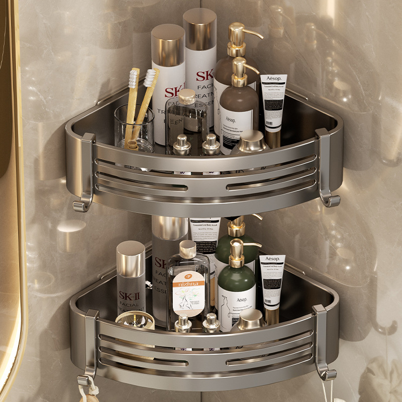 Gun Grey Toilet Storage Rack Non-perforated Wall-mounted Toilet Washstand Toilet Triangle Corner Bathroom Storage