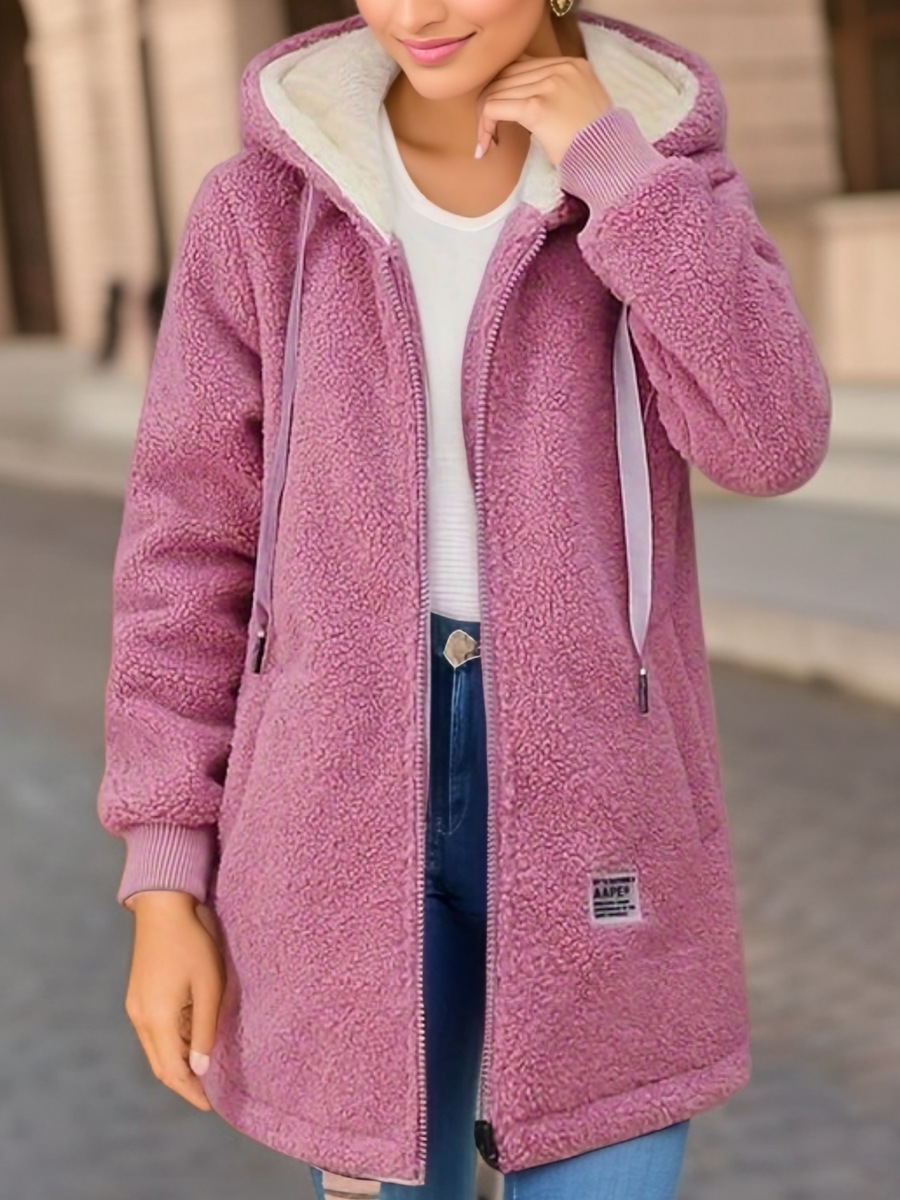 Fleece-lined thickened mid-length lambswool sweater women's cross-border 2023 new autumn and winter embroidered letter zipper coat