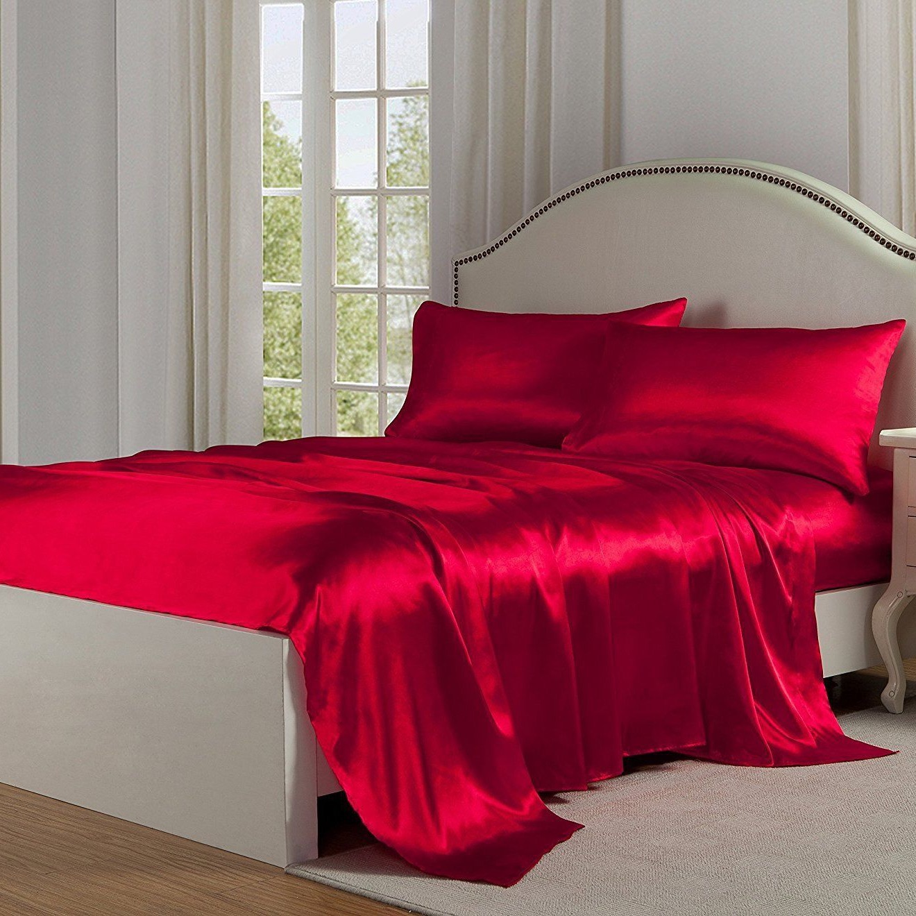 wish Amazon ebay home ice silk bed sheet silk satin satin satin pillowcase artificial silk four-piece fitted sheet