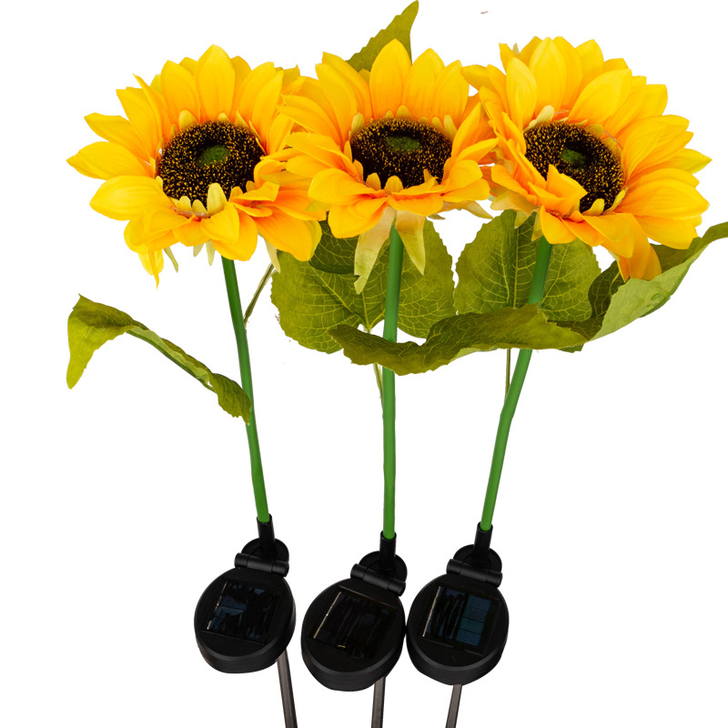 Cross-border Amazon led solar sunflower three-headed lawn courtyard decoration landscape outdoor light source manufacturers