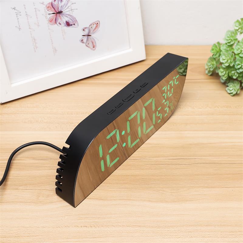 Desktop bedroom alarm clock geometric shape LED mirror snooze digital electronic temperature and humidity mirror clock cross-border wholesale