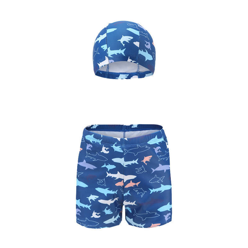 Quick-drying children's swimming trunks boys swimming cap suit Korean cute cartoon printed beach boxers swimming trunks wholesale