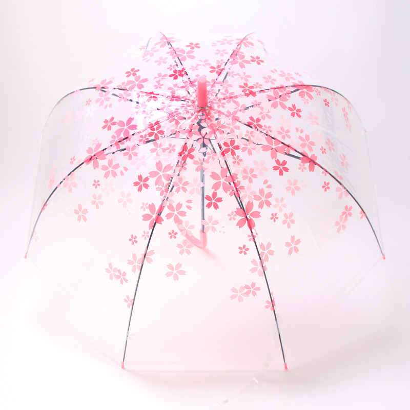 Umbrella Transparent Umbrella Cherry Blossom Beautiful Long Handle Umbrella Transparent Sunny Umbrella Super Beautiful Artistic Fresh Long Handle Umbrella Multicolor