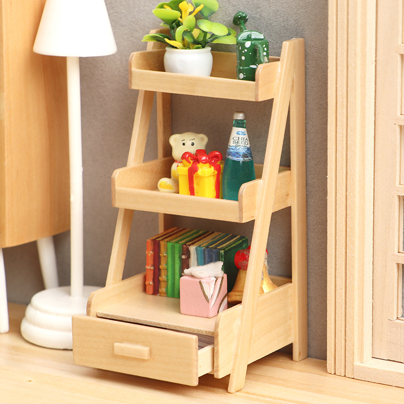 1:12 doll house dollhouse mini furniture model micro scene three layer shelf miniature drawer flower rack