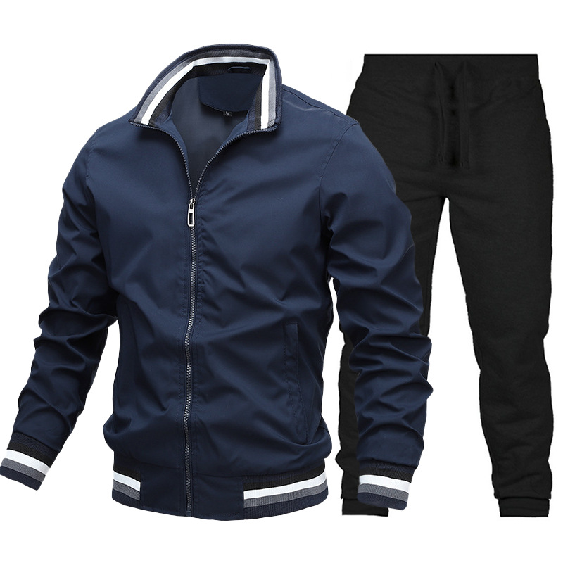 (New Add Cotton) Sports Casual Jacket Set Men's Amazon Autumn Sports Solid Color Jacket Men's Pants
