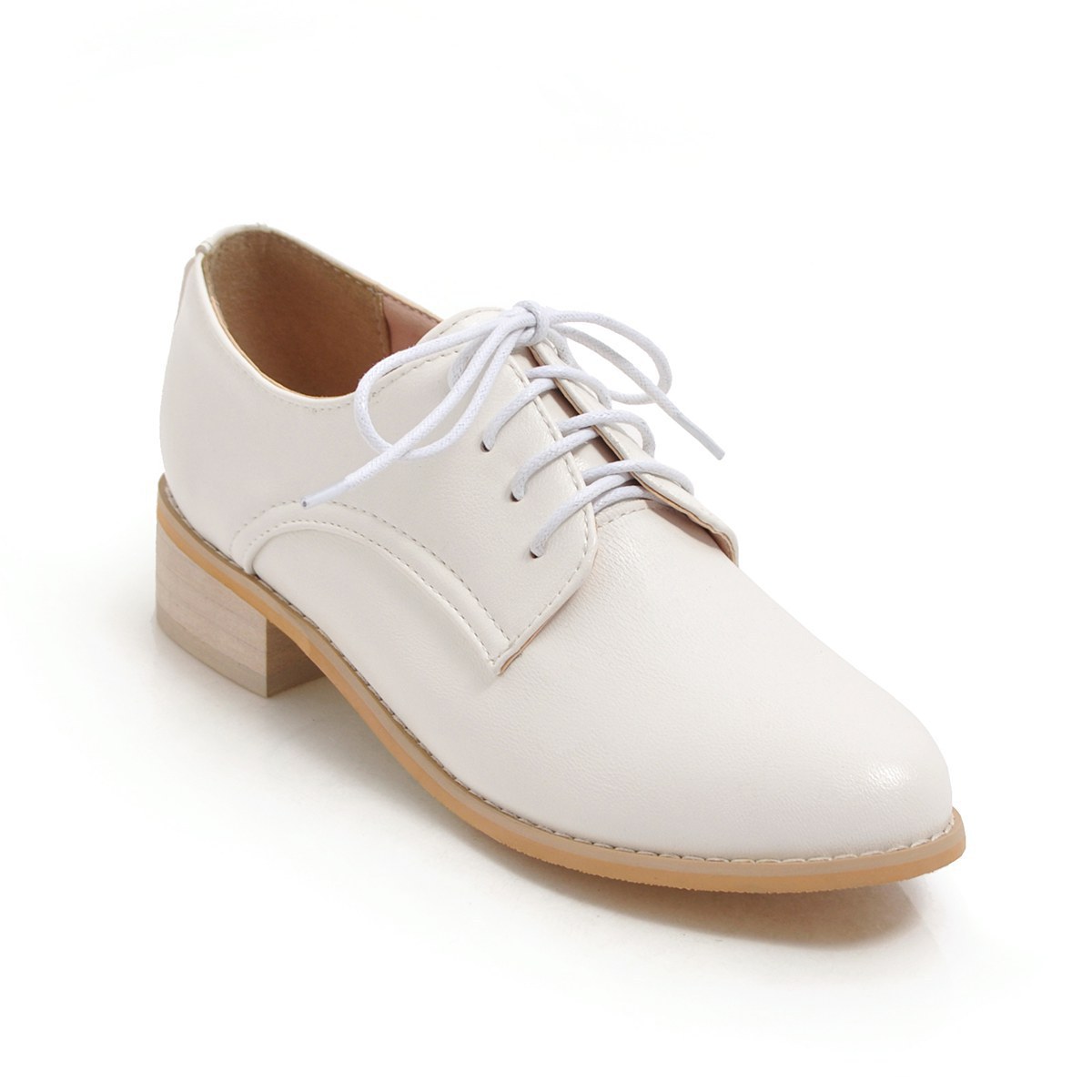 Women's shoes 19 years Spring and Autumn Foreign Trade square heel low heel large size 40-46 lace-up shoes tide