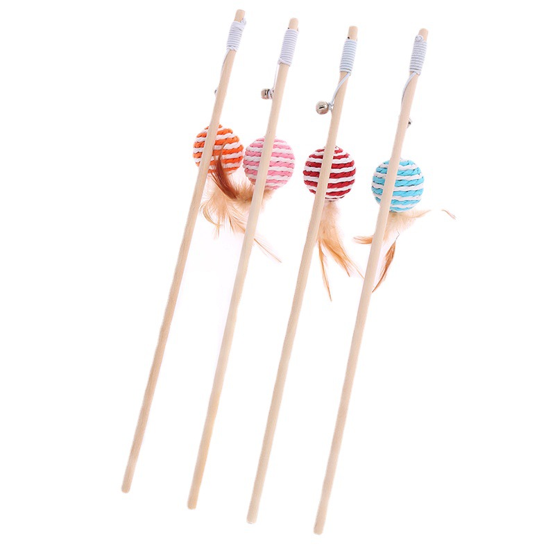 Funny cat stick in stock leather Taobao linen feather Bell funny cat toy solid wood wooden pole pet cat toy wholesale