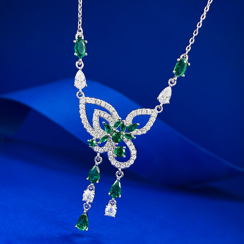 Women's S925 Silver Butterfly Tassel Pendant Necklace - Classic, Simple and Fashionable Diamond - studded Collar Chain