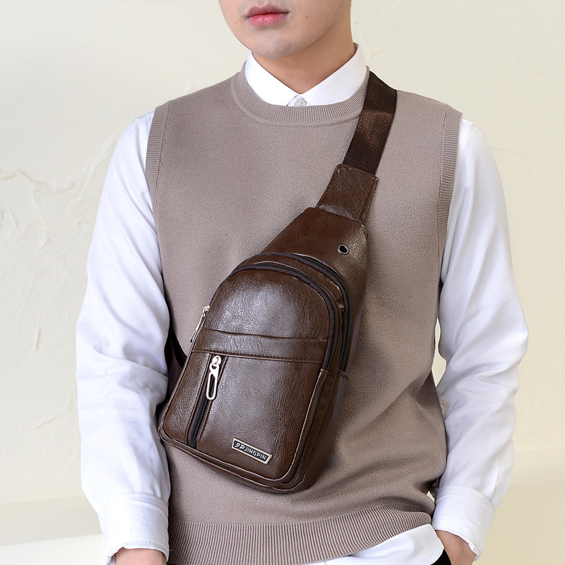 New Men's and Women's Anti-theft Chest Bag Casual Retro pu Shoulder Bag Men's Outdoor Riding Sports Crossbody Bag