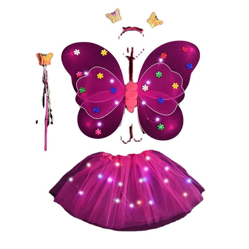 Children's Back Luminous Butterfly Wings Performance Costume Props Luminous Angel Wings 20 Light Butterfly Wings Three-piece Set