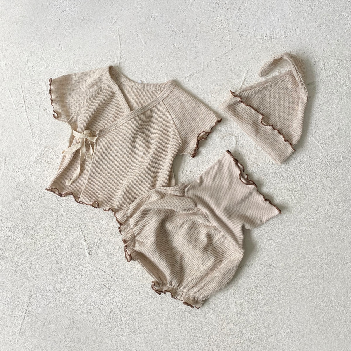 Baby Girl Baby Baby Baby's Waffle Curl Butterfly Coat Monk Top High Waist Pants suit