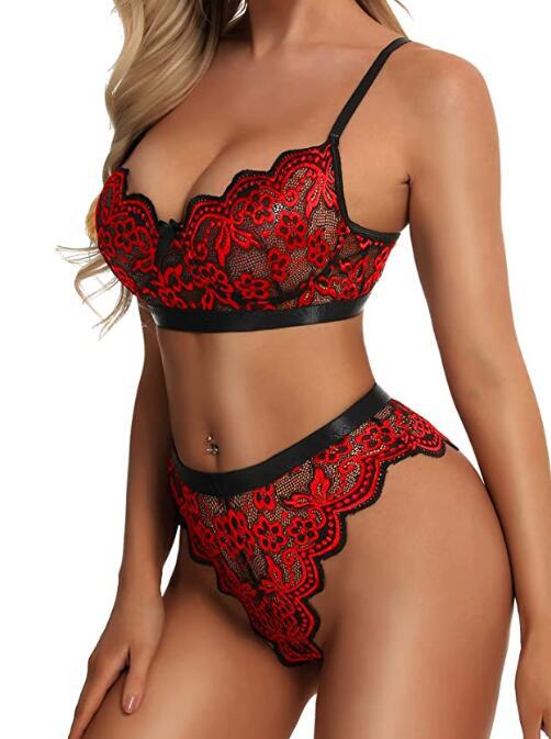 2022 Sexy Lingerie Set Lace Bra and Panties Set Two-Piece Floral Women's Lingerie Fan Bra