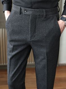 Human character pattern woolen pants, a piece of men's autumn and winter thickened business slim trousers grinding hair, small west pants men