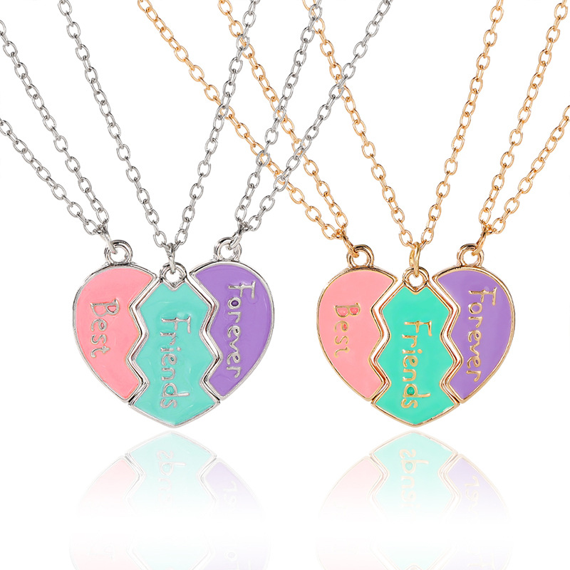 Temu cross-border European and American fashion personality best friends love stitching good friends girlfriends pendant set chain