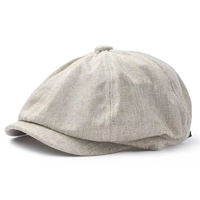 Hat men's octagonal cap spring and summer thin linen breathable cap men's retro casual beret painter's cap