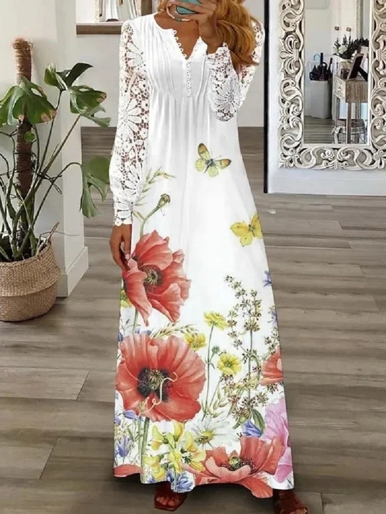 2023 spring and summer women's new cross-border Amazon ebay independent station fashion European and American lace long dress