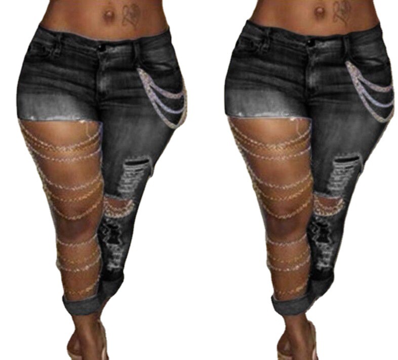 Factory supply AliExpress ebay Amazon Europe and the United States exaggerated big hole jeans women's leggings stretch