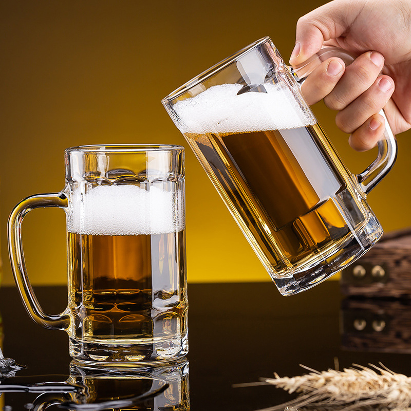 Green Apple household glass cup beer cup beer cup large capacity water cup thickened heat-resistant tea cup with handle suit