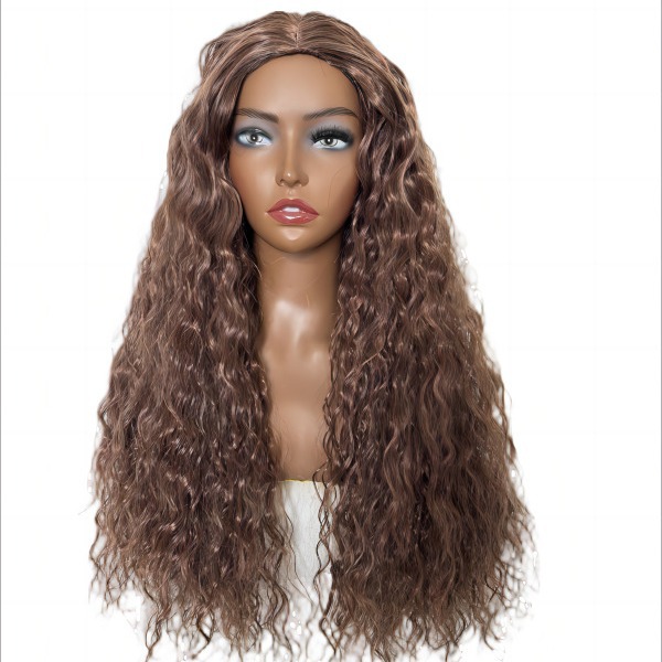 Factory New African Wig Women's Fashionable Black Small Curly Hair Water Wave Corn Hot Middle Bangs Full Top Cover